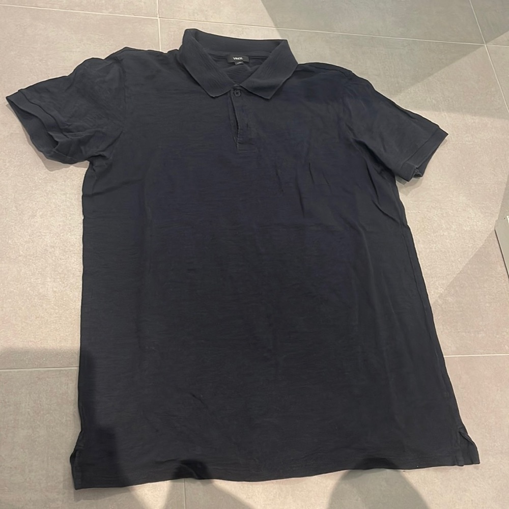 Vince Men small 100% cotton navy blue polo button soft collar fabric classic